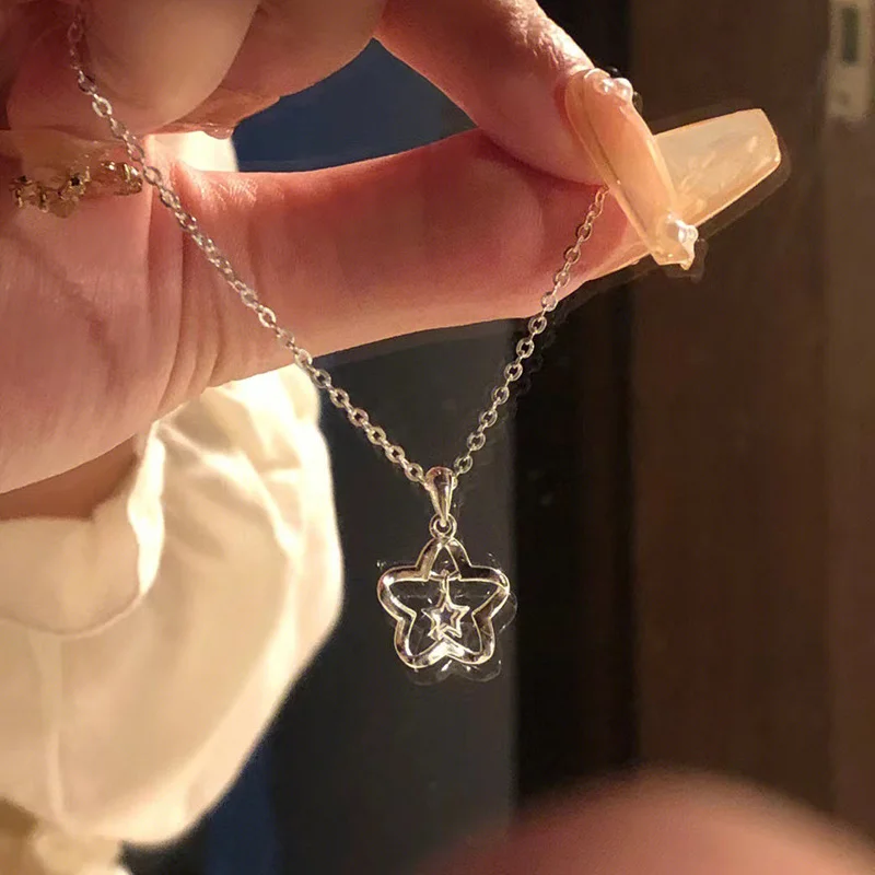 

Fashion Hollow Out Stars Stainless Steel Pendant Necklace Simple Y2k Silver Color Necklace For Women Trendy Party Jewelry 2022