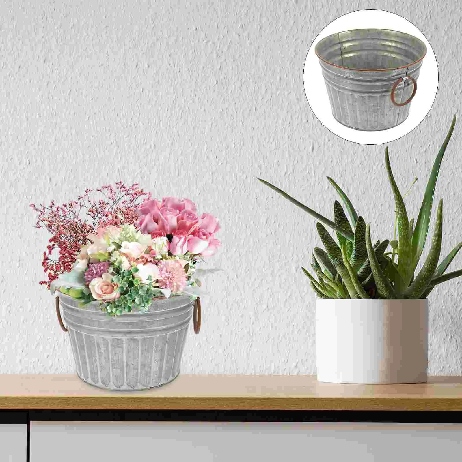 

Old Wrought Iron Flower Pot Office Holder Planter Pots Outdoor Plants Small Flowerpot Indoor Vase Bucket Garden Metal