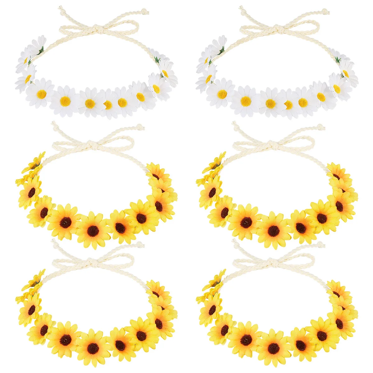 

6pcs Braided Sunflower Hippies Daisy Hair Wreath Daisy Flower Headband Bridal Headpiece Photo Props for Festival Vacation