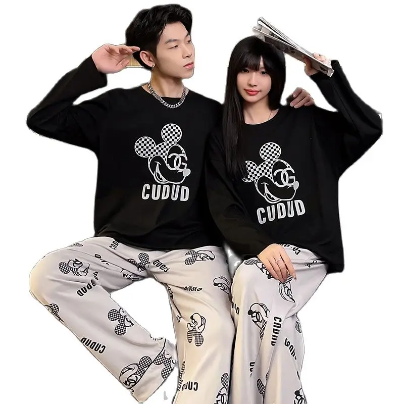 Disney Korean Style Mickey Mouse Pajamas Set for Women Men Couple Two Piecs Suit Casual Loose Pyjama Sleepwear Loungewear Pjs