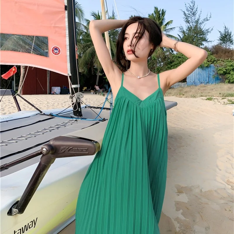 Подходит для женской летней одежды свободное плиссированное платье на