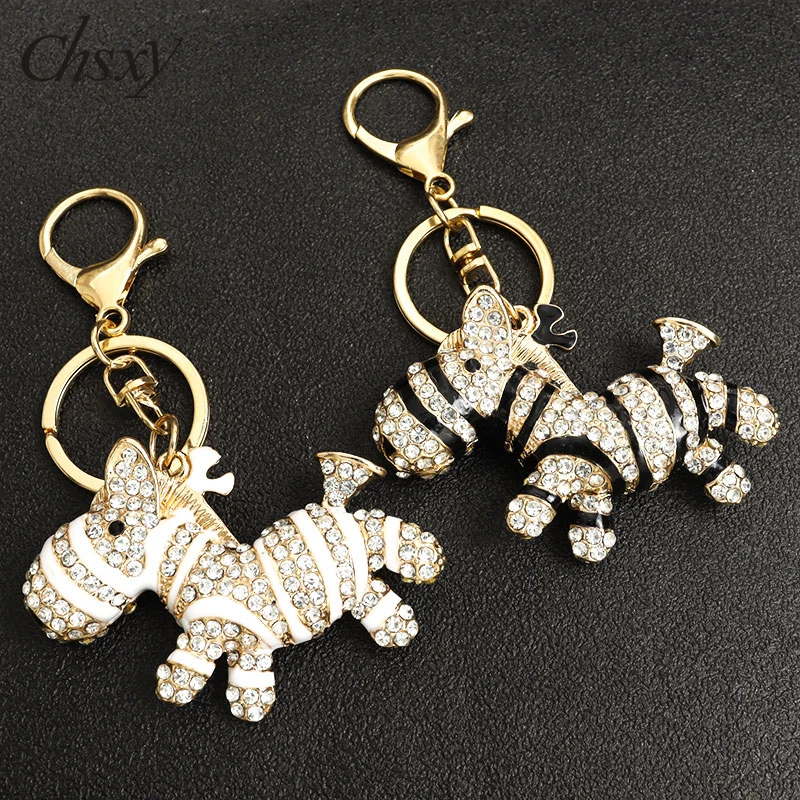 

Fashion Zebra Keychain Cartoon Animal Creative Rhinestone Inlaid Luxury Pendant KeyRing Jewelry Car Key Backpack Accessorie Gift