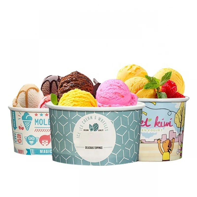 

Одноразовый бумажный стаканчик для мороженого высокого качества с крышкой и логотипом на заказ от производителя
