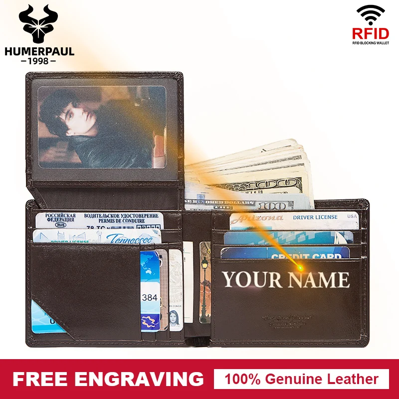 

Short Genuine Leather Men's Wallet Business Large-capacity Purse RFID Blocking Credit Card Holder with AirTag Slot for Women