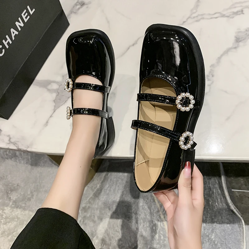 

Casual Woman Shoe Clogs Platform Oxfords Square Toe Female Footwear British Style Modis Creepers on Heels Summer Leather Retro