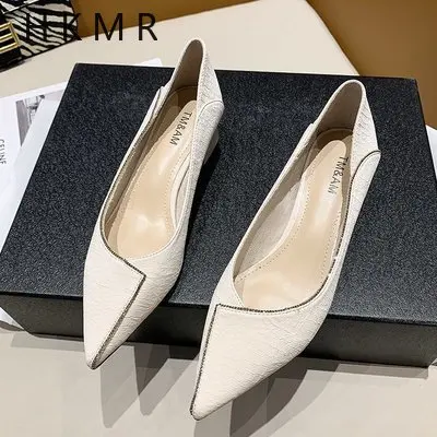 

Женские туфли на среднем каблуке, простые и универсальные туфли с острым носком, на высоком каблуке, весна-осень 2021