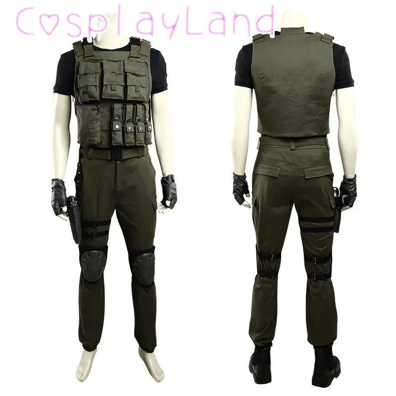 Game RE3 Cosplay Carlos Oliveira Costume Halloween Masquerade Outfit With Accessories Men Clothing Suit With Green Vest