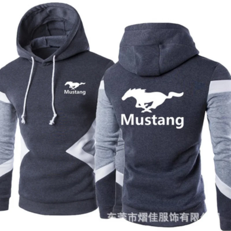 

New Spring Autumn Mustang Logo Fashion Hoodies Patchwork Men Pullover Sweatshirts Casual Cotton Hoody 5 Colors