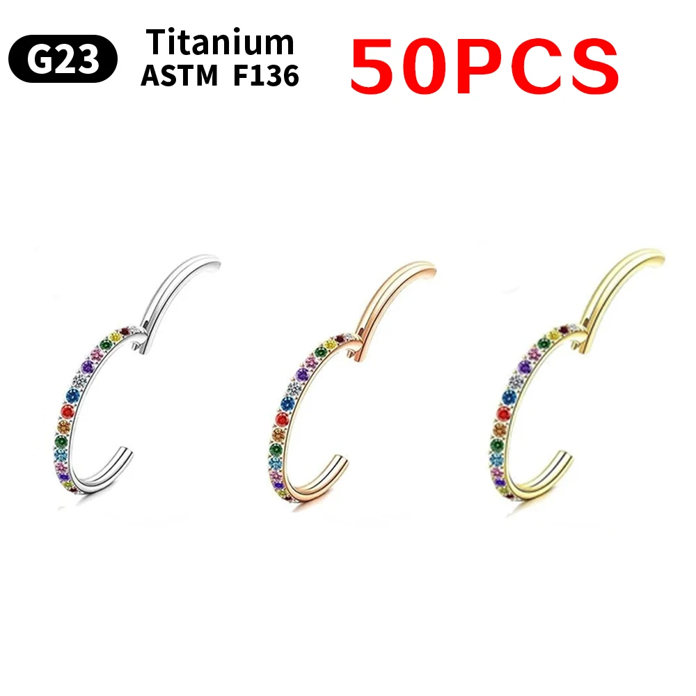 

G23 Titanium 50pcs Hoop earring wholesale Pierced body Jewelry round colored zircon Women earrings Nose Ring 2022 fine