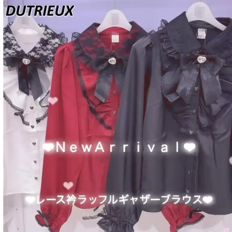 Рубашка с кружевным воротником Sc Love в японском стиле Осенние рубашки длинными