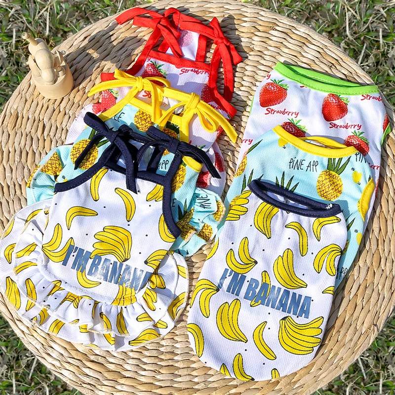 

Сетчатое платье с принтом для домашних животных чихуахуа, йоркширское удобное летнее дышащее платье для собак и Мопсов с фруктами, маленька...