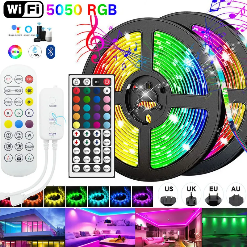 Светодиодная лента с Wi-Fi и Alexa, Rgb-лента, 10 м, 15 м, 20 м, Светодиодная лента 12 В, водонепроницаемая цветная лента для детей в комнате, разноцветная светодиодная стена