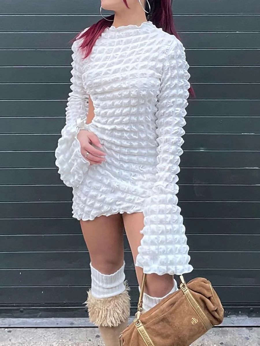 

Женское облегающее платье с вырезом на талии, соблазнительное однотонное платье на завязках с длинным рукавом и круглым вырезом, модный клу...