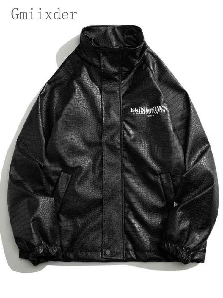 

Gmiixder American Oldscl мужская куртка в стиле панк, нишевая куртка из искусственной кожи, куртка-бомбер в стиле хип-хоп, женская уличная мотоциклетная куртка с надписью