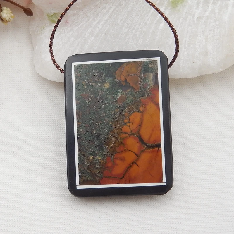 

Natural Obsidian Intarsia Semi-precious stones, Jewelry accessories Pendants 40x28x5mm16.3g