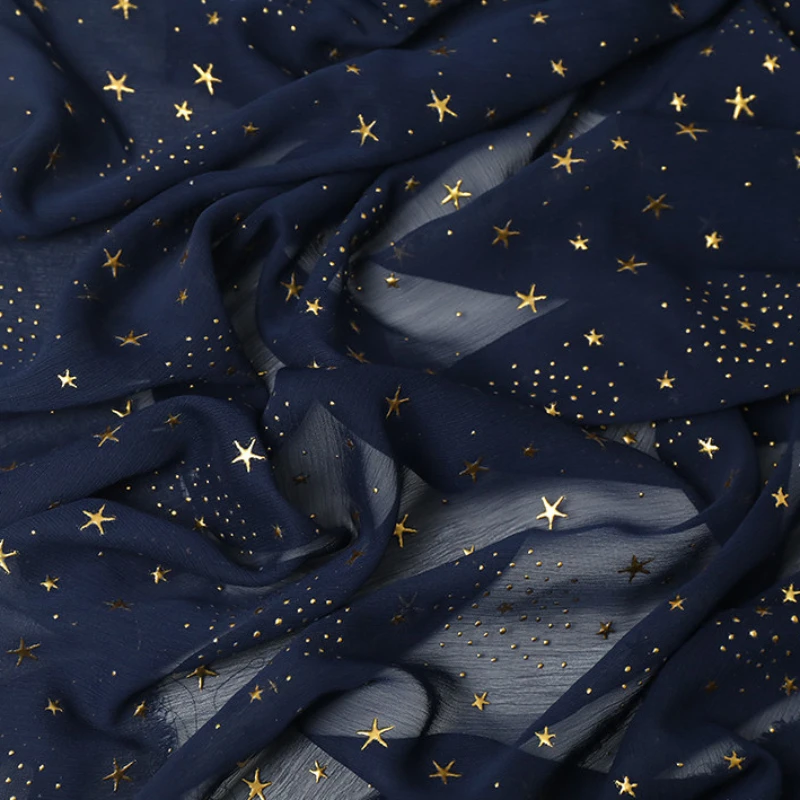 

3/5/10m Lightweight Stars Pattern Bronzed Crepe Chiffon Fabric Cloth Material for Sewing Dress,Blue,White,Pink,Red,By the Meter