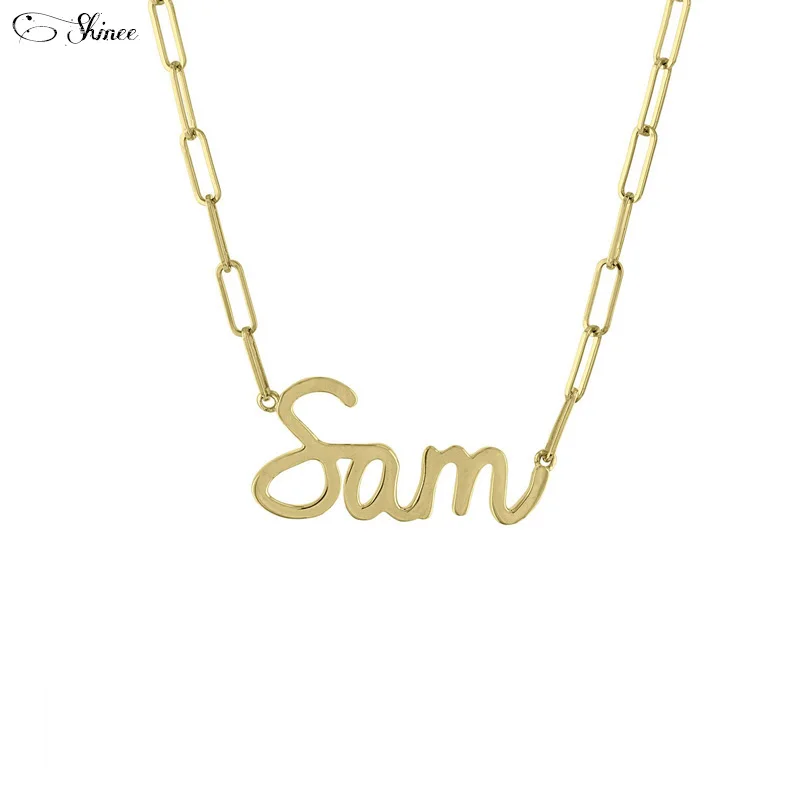 

Custom Name Necklace Stainless Steel Personalized Custom Letter Gold Chain Paperclip Chain Nameplate Pendant Necklaces For Women