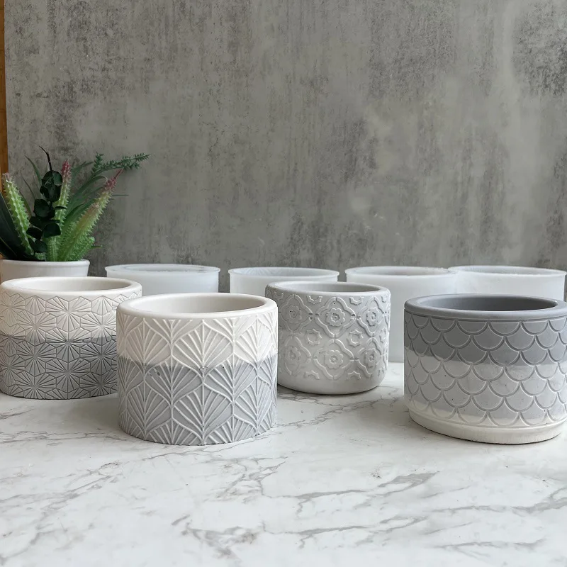 

Round Pattern Flower Pot Silicone Mold Cement Plaster Resin Flowerpot Vase Mold