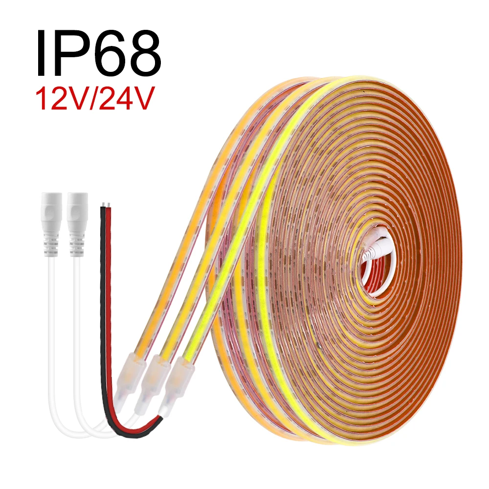 

IP68 COB LED Strip Light DC 12V/24V CRI90 Flexible Led Tape 320Leds/m Silicone Tube High Density Liner Lighting Outdoor Lamp