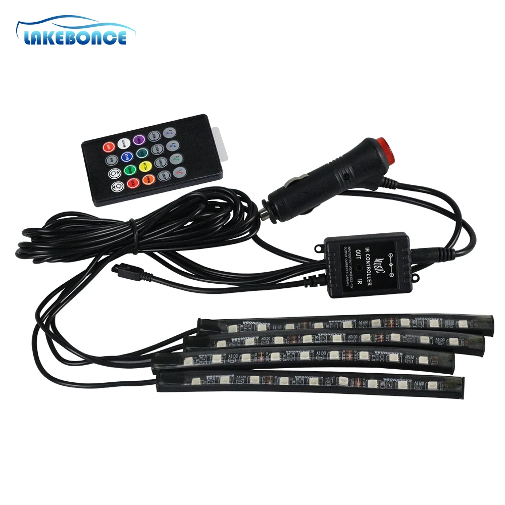 

Wireless Foot Atmosphere Lamp LED Car Ambient Light Strip with Cigarette Lighter Music Remote Control 8 Colors Flashing 36SMD