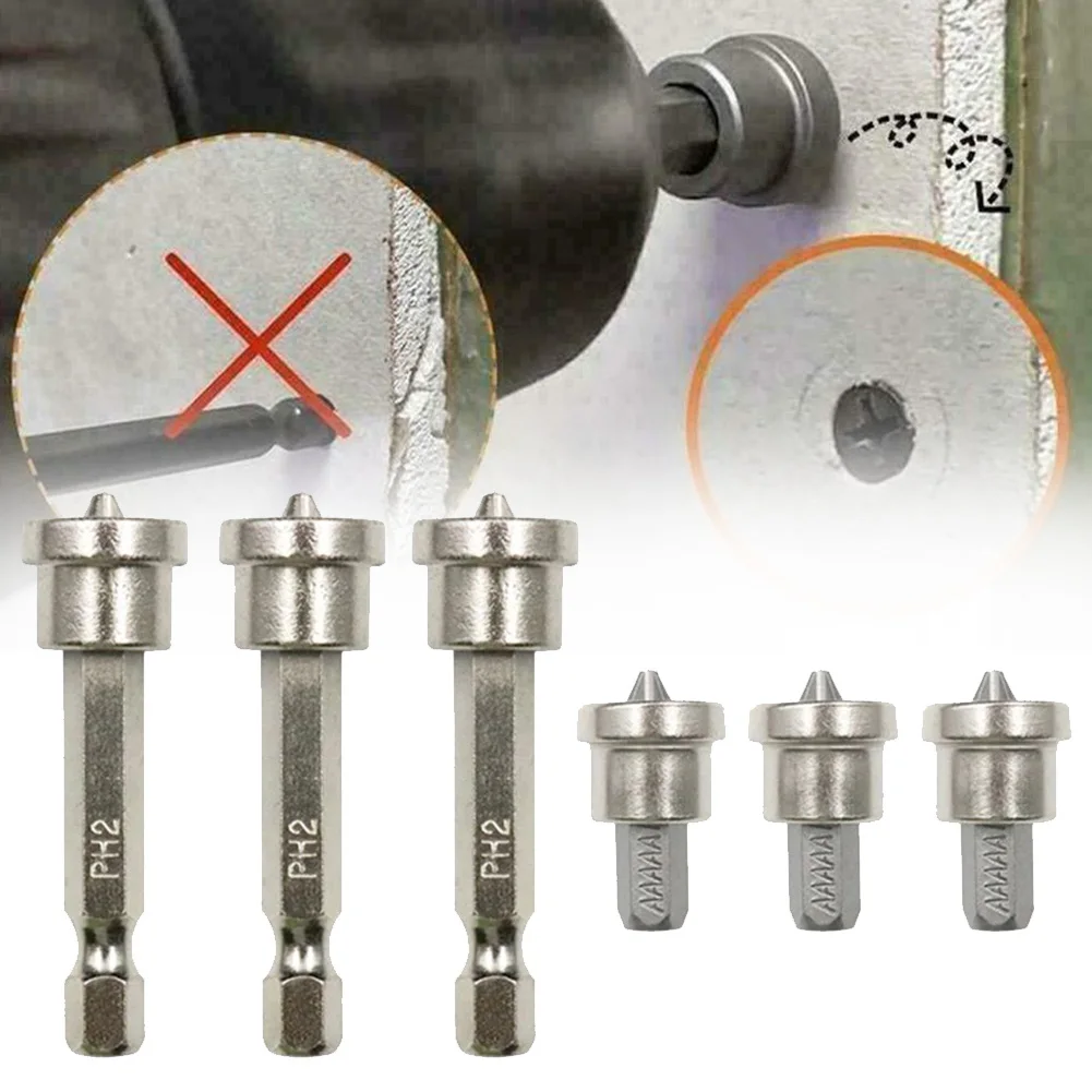 

3Pcs1/4” Positioning Screwdriver Bit Head 25/50mm Woodworking Drywall Screw Hex Shank For Gypsum Board Screw Tool Parts