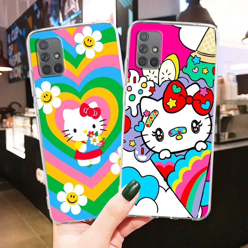 

Cartoon Funny hello kitty For Samsung A73 A72 A71 A53 A52 A51 A42 A32 A23 A22 A21S A13 A12 A03 Transparent Phone Case