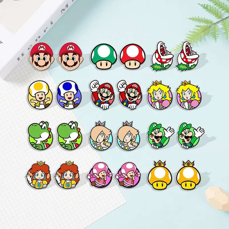 

Super Mario Bros Cartoon Earrings Games Mario Luigi Yoshi Toad Peach Daisy Piranha Plant Anime Figures Acrylic Fashion Earrings