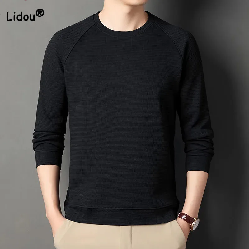 

Мужская Однотонная футболка с длинным рукавом, с круглым вырезом