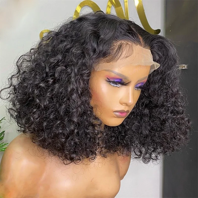 

Short Bob 13x4 Lace Front Wig with 4x4 Silk Top Natural Black Synthetic Hair Curly Wig For Women Baby Hair Pre Plucked Glueless