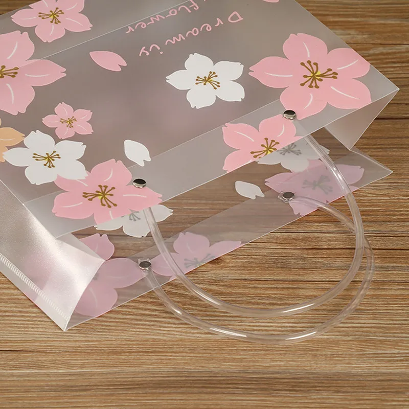 5pcs New Gift Bag Christmas Packing Candy Bridesmaid Wedding Souvenir Flower Cherry Blossom Transparent Frosted Handbag - купить по