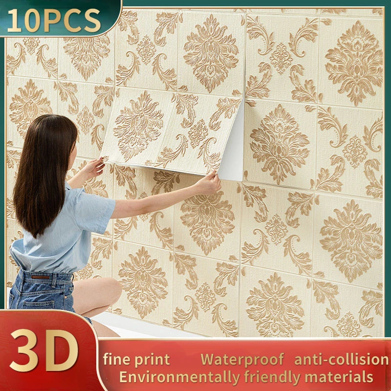 

10PCS 3D European Style Printed Wall Sticker Waterproof Self-adhesive Wallpaper LivingRoom Bedroom TV Background Room Decoration
