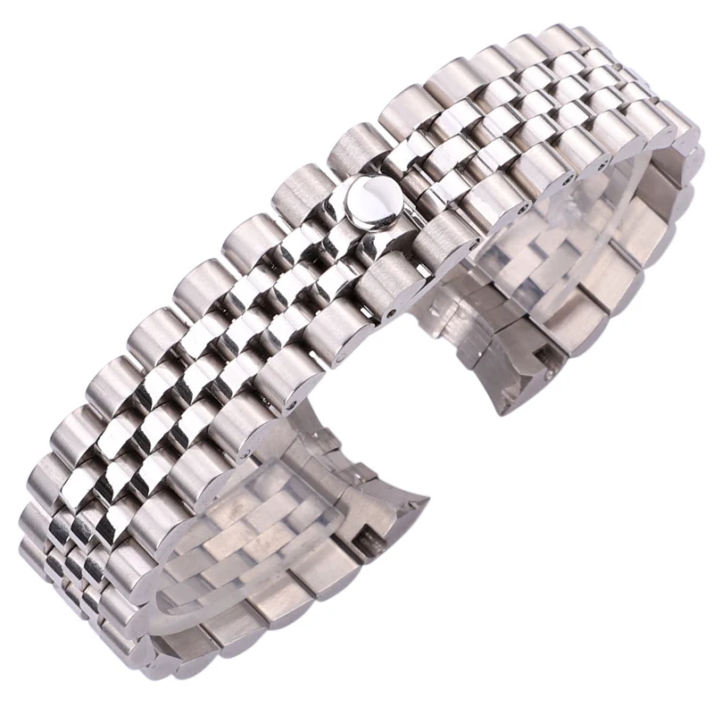 Stainless Steel Watch Band Bracelet 20mm Men Solid Metal Watchband Curved End Silver Gold Strap Accessories