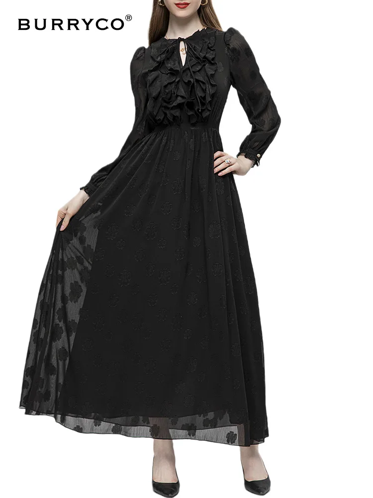

Платье BURRYCO женское с круглым вырезом, роскошный стильный сарафан черного цвета с принтом и рукавом 2023 на шнуровке, лето 9/4