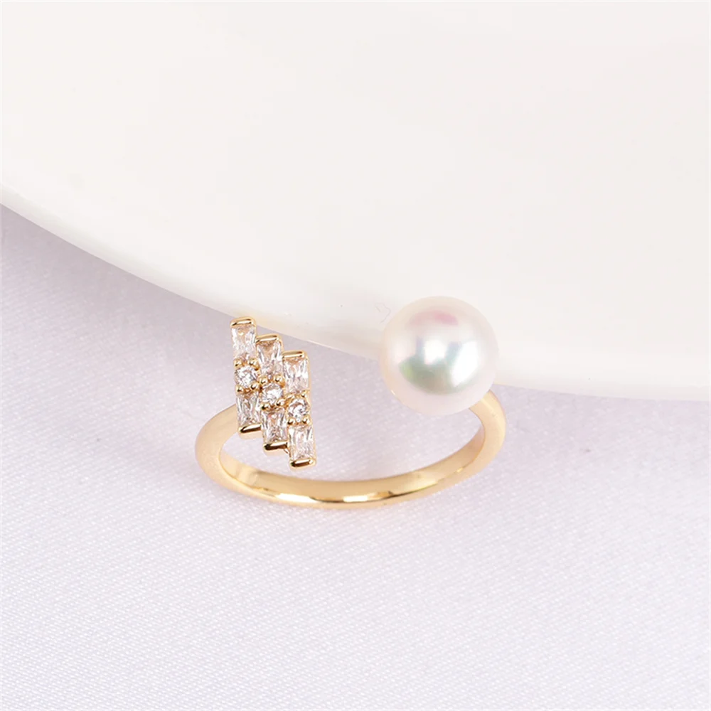 

14k gold plating colorful row set zirconia pearl open ring DIY accessories fashion temperament female
