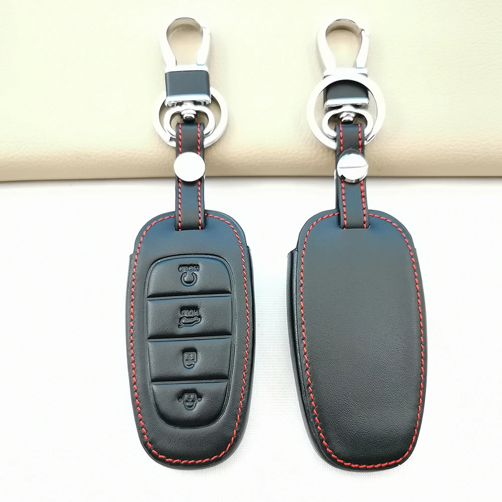 

For Hyundai Solaris Sonata Hybrid NEXO NX4 New Grand Santa Fe Tucson 2020 2021 2022 Praise Style Soft Leather Car Key Case Cover