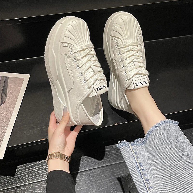 

Thick-soled Heightened Comfortable Non-slip Shoes 2022 Autumn New Women Casual Shoes Fashion Low-top Breathable Outsole Shoes 40