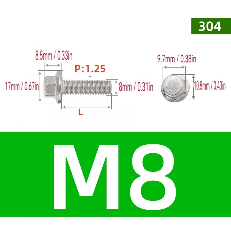 

Набор шестигранных фланцевых болтов из нержавеющей стали 304 M5 M6 M8