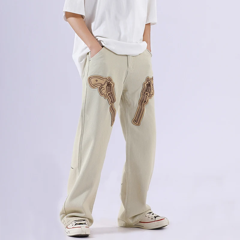 Брюки мужские и женские рваные джинсовые повседневные Прямые брюки оверсайз с