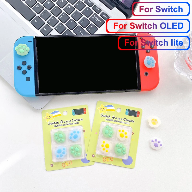 

4pcs Button caps For Nintendo Switch / Oled / lite translucent Cat paw Joystick Thumb Stick Grip Cap Cover NS Joy-con Skin Case