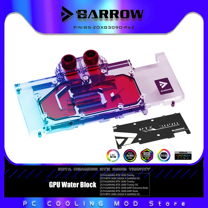 

Barrow GPU Water Block for ZOTAC RTX 3090 3080 X GAMING Graphics Card ,Full Cover ARGB VGA Cooler, BS-ZOXG3090-PA2