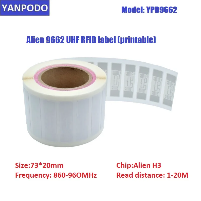 

Yanpodo Alien H3 chip 940-960MHz long range passive UHF RFID EPC Gen2 Adhesive sticker paper 9662 label for warehouse tracking