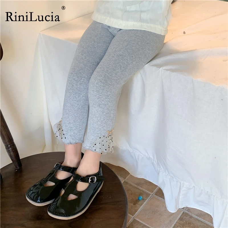 RiniLucia Babys Kids Clothes Girls Leggings Autumn Spring Pants Bow Lace Dot Girl Clothes Warm Kids Leggings Children Trousers