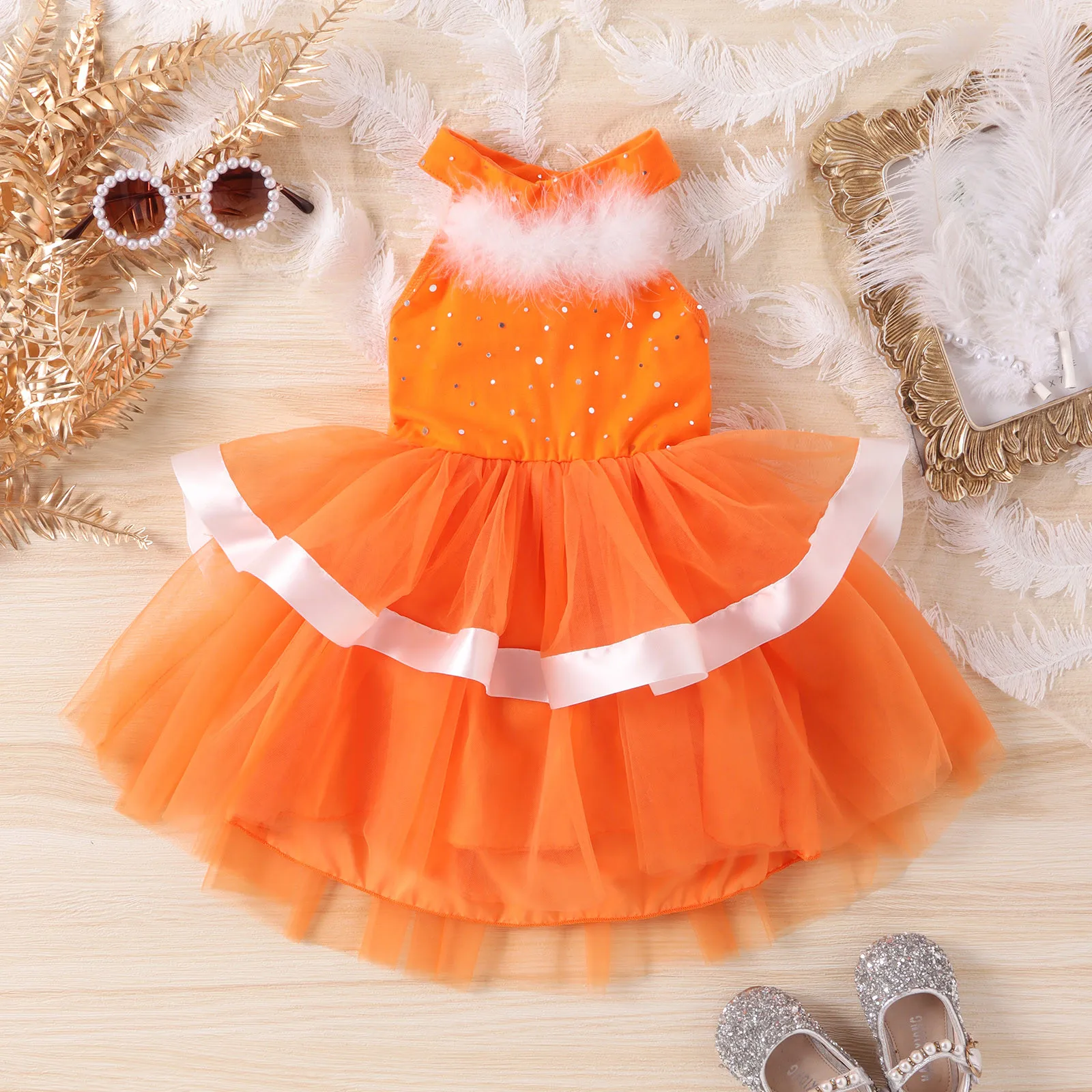 

Infant Toddler Baby Girls Christmas Mesh Dress Sleeveless Fuzzy Neck Ball Gown Tulle Dress Xmas Ruffle Party Princess Dress 1-5T