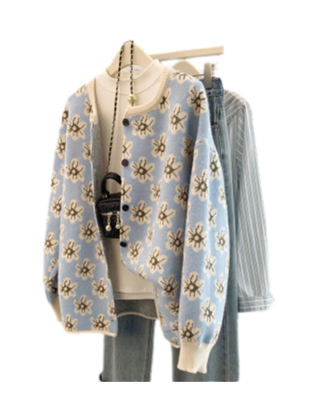 Жаккардовый свитер French sle Gentle Wind Heavy Industry верхняя одежда для женщин зима 2024