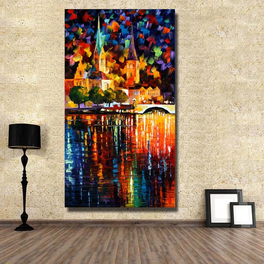 

Hand Painted Knife Riverside Build Oil Painting On Canvas Wall Art Picture For Sitting Room Home Decoration No Franed
