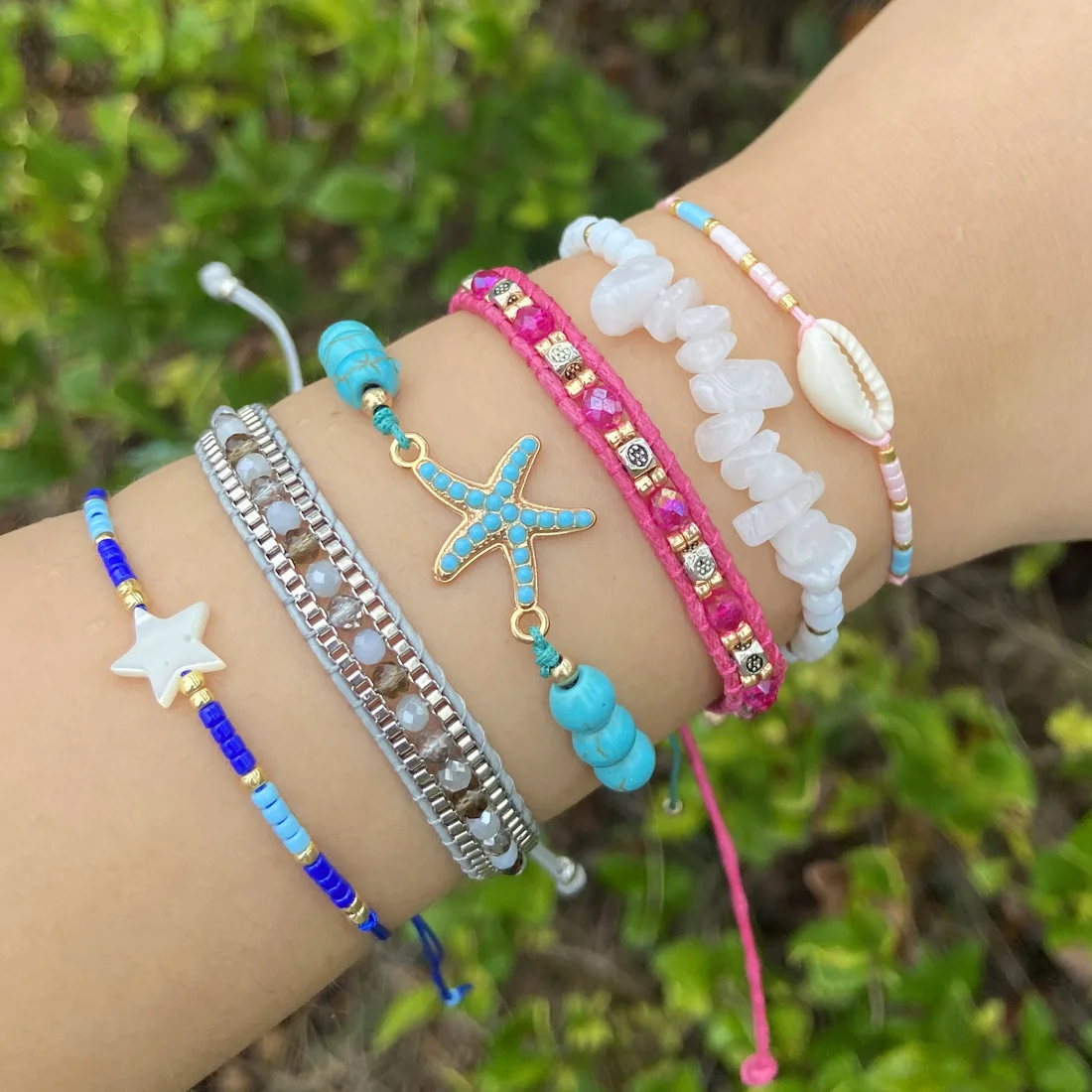 

2022 New Fashion Jewelry Bohemian Woven Bracelet Natural Stone Adjustable Starfish Five pointed Star Bracelet For Women