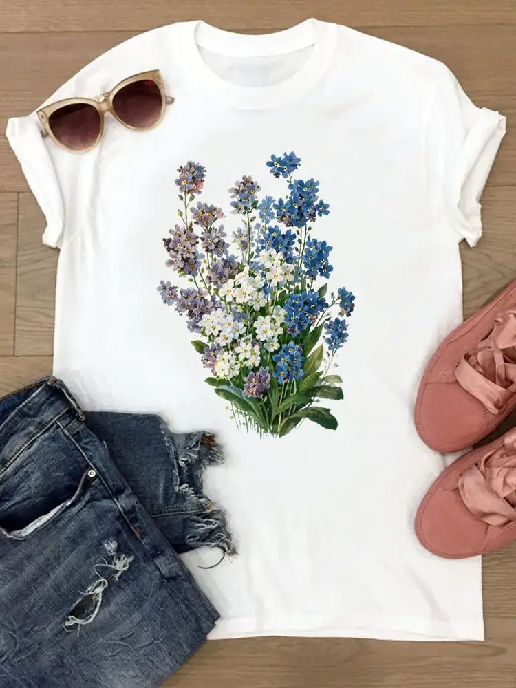

Graphic Tee Women's Clothes T Clothing Short Sleeve Flower Floral Cute Lovely Summer Female Ladies Print Fashion T-shirts