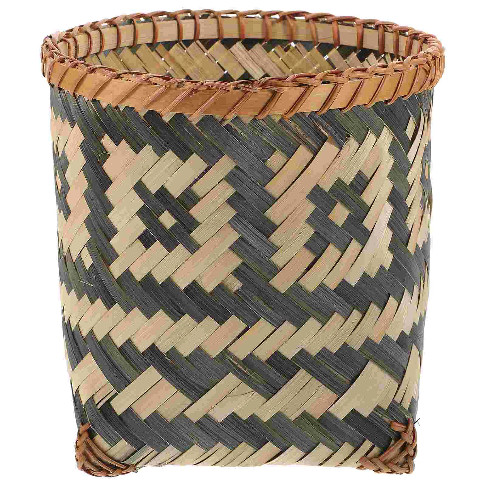 

Bamboo Trash Can Retro Wastepaper Container Garbage Organizer Storage Basket Desktop Toys