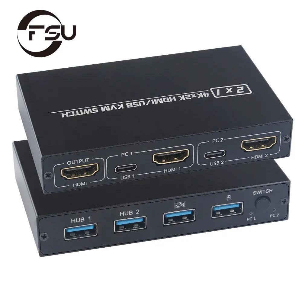 HDMI-совместимый KVM переключатель, 2 порта USB 4K для мыши, Адаптивная EDID / HDCP