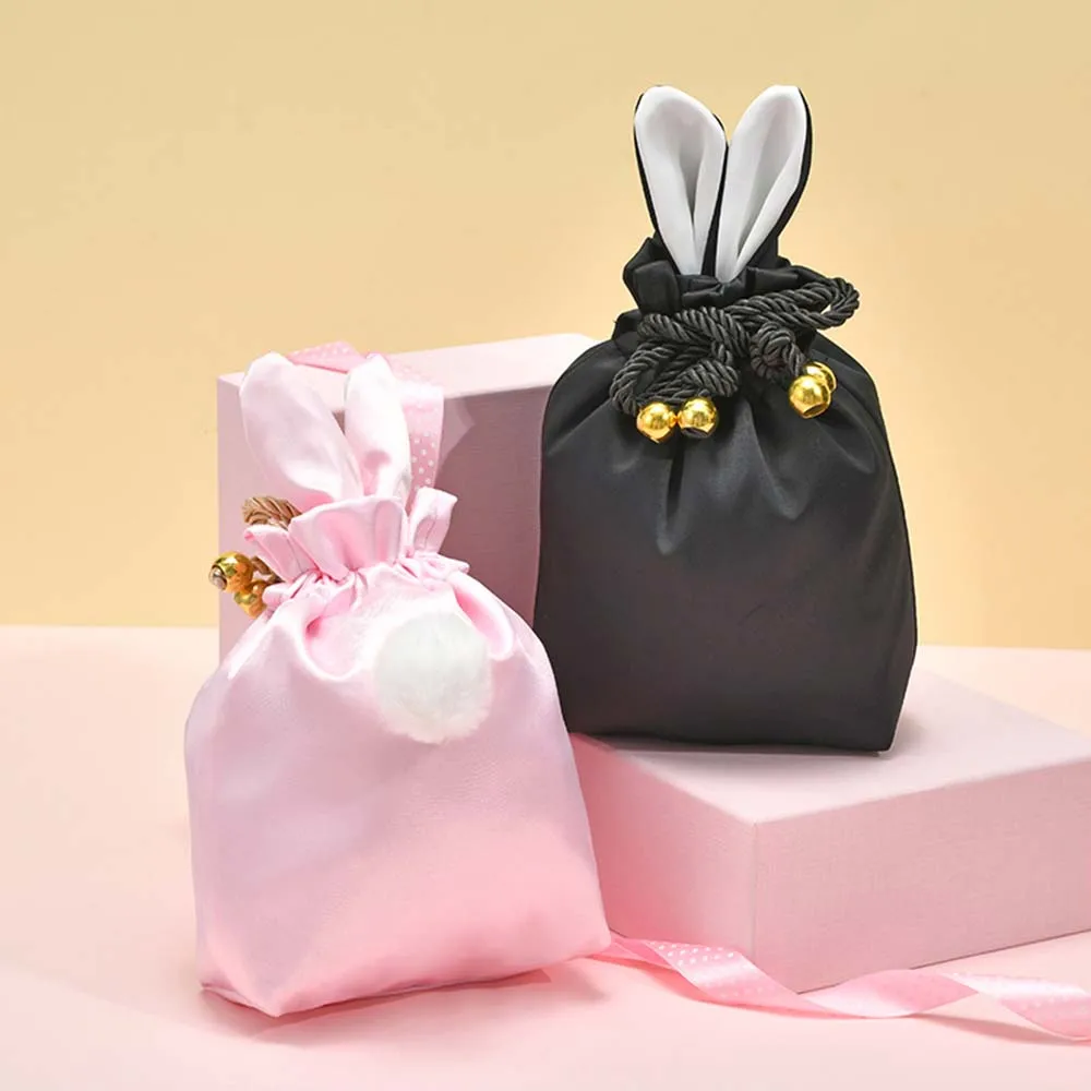 

Cute Rabbit Ear Drawstring Bag Candy Bags Bunny Cookie Biscuit Packaging Supplie Small Snack Bag Easter Wedding Party Favor Gift